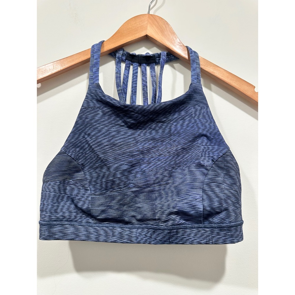 Lululemon Free To Be Serene High Neck Bra Blue Space Dye Strappy Back Size 4